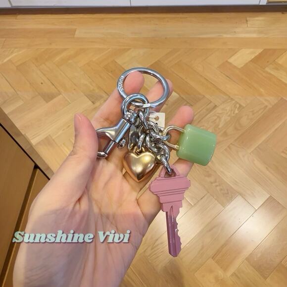 NWT Coach Key Cluster Bag Charm Keychain Silver Pink Gold Multi CP891 - Picture 1 of 5